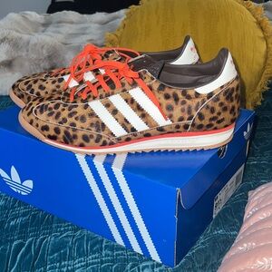 Adidas Leopard Print Shoes with Orange Laces